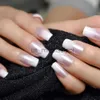 Unhas Falsas Gradiente Pérola Rosa Francês Unhas Postiças Manicure Cabeça Quadrada Pressão em Unhas Falsas Dicas Diariamente Desgaste de Dedo de Escritório com Adesivo de Cola x0826