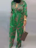 Macacões femininos macacão colorido impresso feminino macacão elegante com decote em v manga comprida renda cintura solta calças de uma peça feminina casual high street wear t230825