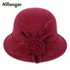 Cappelli a tesa larga Secchio 2023 Inverno Retro Cappello Fedora Donna Chapeu femme feutre Floreale Sombrero mujer Bombetta Vintage formale Cappelli in feltro di lana 230825