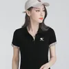 Kvinnors blusar skjortor Summer Cotton Women's Short Sleeve Lapel Polo Shirt Kvinnliga fasta tee -skjortor Slim Golf Polo Shirts Embroidery 230825