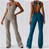 LL-8117 Kadın Tulumları Tek Parça Yoga Kıyafetleri Kolsuz Yakın Uygun Dans Tulum Uzun Pantolon Hızlı Kuru Nefes Alabilir Çan Pantolon