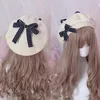 Berets Soft Sweet daisy Bow Hat French Biscuit Beret Wool Painter Side Fold Hairpin Lolita Accessory Cute Female 230825