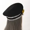 Berets Elegant Women Captain Hat Sequins Military Cap Hats Lolita Punk Cortical Sergeant Rave Festival Costume Party Cos 230825