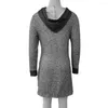 Casual Dresses Women Dress Stylish Fall Spring For Hooded Patchwork Designs med långa ärmar med dragkropp i midjan