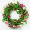 Other Event Party Supplies Simulation Pink Tulip Wreath For Front Door Artificial Wedding Decoration Round Rattan Decor Garden 230825