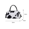 Evening Bag Soft Plush Shoulder Leopard Cow Print Cylinder Crossbody Female Winter Warm Fur Handbag Contrast Color Fluffy Bag 230826