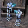 Hair Clips Ink Blue Tassel Hairpin Xianqi Girl Hanfu Traditional Headdress Handmade