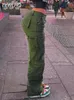 Kadın Pantolon Capris Ordusu Yeşil Kargo Pantolon Bol kot pantolon kadın moda sokak kıyafetleri Cepleri Düz Bel Yüksek Bel Sıradan Vintage Denim Pantolon Tahul 230825