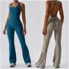 LL-8117 Womens Jumpsuits One Piece Yoga Outfits Sleeveless Close-fitting Dance Jumpsuit Long Pants Fast Dry Breathable Bell-bottoms Pants