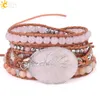 Bracelets CSJA Tree of Life Women Jewelry Natural Pink Quartz Crystal Stone Charms Bracelet Leather Braided Gems Beads Wrap Bracelets S349