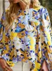 Kadın T-Shirt Baskılı Puf Kılıf Kadın Bluz Gündelik O-Yonta Uzun Kol Üstleri Kadın 2023 Bahar Zarif Moda Lady Tatlı Bluzlar T230826