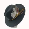 Широкие шляпы в ковше винтажные шляпы федоры перо Мужские и женские джаз переплетают цвет шерсти