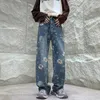 Jeans pour femmes Baggy Fleur Hommes Mode Surdimensionné Large Jambe Streetwear Hip Hop Lâche Droite Denim Pantalon Hommes Pantalon S XL 230826