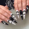 Faux ongles Halloween drôle autocollants à ongles longs Stiletto faux ongles presse sur noir blanc chauve-souris fini faux ongles couverture complète y2k ongles conseils x0826