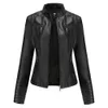 2023 Autumn Winter Women's Pu Leather Jackets Stand Collar Zip Spliced ​​Woman's Faux Fur Short Slim Coats NXHP003