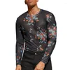 Męskie koszule t Wepbel y2k duże rozmiary Męskie czarne siatkę kwiatowy nadruk długotropiowy koszulka Mikro przezroczystość na rozciąganie All-Match Stretch dna
