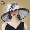 Sombreros de ala ancha cubo FS púrpura damas fascinator boda para mujeres flor grande fedora organza sombrero iglesia 230825