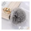 500 pièces porte-clés boule de fourrure de lapin 8Cm doux joli porte-clés en métal doré Pom Poms en peluche porte-clés voiture porte-clés sac anneaux cadeau livraison directe Hom