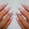 Faux Ongles 24pcs Nude Rose Faux Ongles Amour Design Détachable Faux Ongles Lignes Françaises Stiletto Point Ongles Conseils Presse Sur Nail Art Autocollants x0826