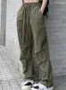 Kvinnors byxor sommar avslappnad bred ben kvinnor fickor high street mode baggy kvinnlig strappy koreansk stil vintage 2023