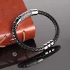 Bracelet de mode simple en acier inoxydable, corde en cuir tressé, bijoux de personnalité pour hommes