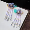 Hair Clips Ink Blue Tassel Hairpin Xianqi Girl Hanfu Traditional Headdress Handmade