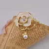 Brooches Female Fashion Pearl Camellia For Women Luxury Gold Color Alloy Flower Brooch Safety Pins