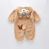 Rompers Baby Girl Clothes 2 Color Cute Plush Bear Baby Romper Comfortable Keep Warm Hooded Zipper Boys Romper 1-4 Year Kids Clothes 230825