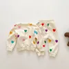 의류 세트 Visgogo 유아 스프링 가을 의류 아기 소녀 소년 사랑 인쇄 한국 스타일 스웨트 셔츠 바지 2 조각 세트 트랙 슈트 230825