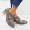 Sapatos de vestido Verão Vintage Londres Brogue Sapatos Mulheres Lace Up Sandália Chunky Salto Alto Recortes Feminino Casual Plus Size 35-43 Mulher Sapato T230826