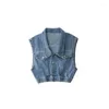 Coletes femininas vintage denim colete jaquetas curto com capuz mulheres verão bolso jean colete sem mangas tanque schoolgirl outerwear casual tops