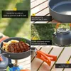 Camp Kitchen Camping Cookware Set Aluminium Portable Outdoor Table Boary Cookset Cooking Kit Pan Bowl Kettle Pot vandring BBQ Picnic 230826