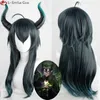 Perruques Cosplay Anime Twisted-Wonderland MALLEUS DRACQMA perruque Cosplay 55 cm cheveux longs avec corne perruques de fête synthétiques résistantes à la chaleur bonnet de perruque 230826