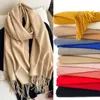 Schals Winter Schal Solide Dicke Frauen Kaschmir Hals Kopf Warme Hijabs Pashmina Dame Schals Und Wraps Bandana Quaste 230825