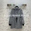 Luxury hooded waistline dress Long simple casual grey matching plaid lapel cotton wool plaid skirt lazy fashion date daily commute coat