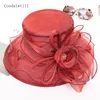 Breite Krempe Hüte Eimer Frauen Elegante Sommer Organza Hut Schleife Blume Sonne Fascinator Hochzeit Kopfbedeckung Weibliche Derby Reise Veranstaltung Chapeau 230825