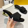 Designer Slides tofflor For Woman Weave Heel Fabric Sandals Sculptural Heels Mule Flip Flops Cut-Out Heeled Summer Rubber Sole