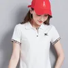 Kvinnors blusar skjortor Summer Cotton Women's Short Sleeve Lapel Polo Shirt Kvinnliga fasta tee -skjortor Slim Golf Polo Shirts Embroidery 230825