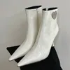 Crystals Patent Leather Ankle Boots Pointy Toe Shoes For Women Zipper Short Boots Black Rhinestones High Heels Shoes
