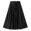 Skirts BEAFNKSG Women S Solid Color Midi Elastic High Waist Tie-Up Double Layer Pleated Spring Summer Fashion Casual