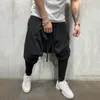 Pantalon pour hommes Pantalon à entrejambe mince Streetwear décontracté Style Hip Hop recadré avec cordon tendance sarouel ample pour hommes