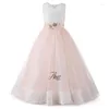 Girl Dresses Children's Full Lace Belt Diamond Sleeveless Champagne Fluffy Flower Dress Gi