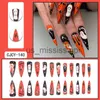 False Nails Halloween False Nails Spider Web Ghost Funny Nail Sticker Bat Blood Drops Fake Nails Set Press On Long Pointed Stiletto Nail Art X0826