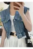 Coletes femininas vintage denim colete jaquetas curto com capuz mulheres verão bolso jean colete sem mangas tanque schoolgirl outerwear casual tops