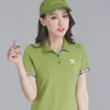 Kvinnors blusar skjortor Summer Cotton Women's Short Sleeve Lapel Polo Shirt Kvinnliga fasta tee -skjortor Slim Golf Polo Shirts Embroidery 230825