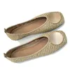 Sapatos de vestido Decoração de metal Mocassins rasos Mulheres Weave Ballet Flats Casual Square Toe Boat Shoes Deslizamento em Mocassim Conforto Caminhada Sapatos 230825