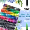 Маркеры акварели арт -маркеры Brush Pen Dual Tip Fineliner Рисунок для каллиграфии.