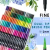 Markers Watercolor Art Markers Brush Pen Dual Tip Fineliner Drawing for Calligraphy Painting 12486072100132 Colors Set Art Supplies 230825