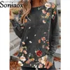 T-shirt Femme T-shirt à manches longues à imprimé floral Femmes Vêtements 2021 Automne Vintage Casual O Cou Top T-shirt Oversize Lâche Tunique Ladie Pull T230826