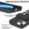 Étui de téléphone avec support d'anneau en métal, bouton de placage, coque de carte portefeuille magnétique pour iPhone 15 Pro Max 15 Plus